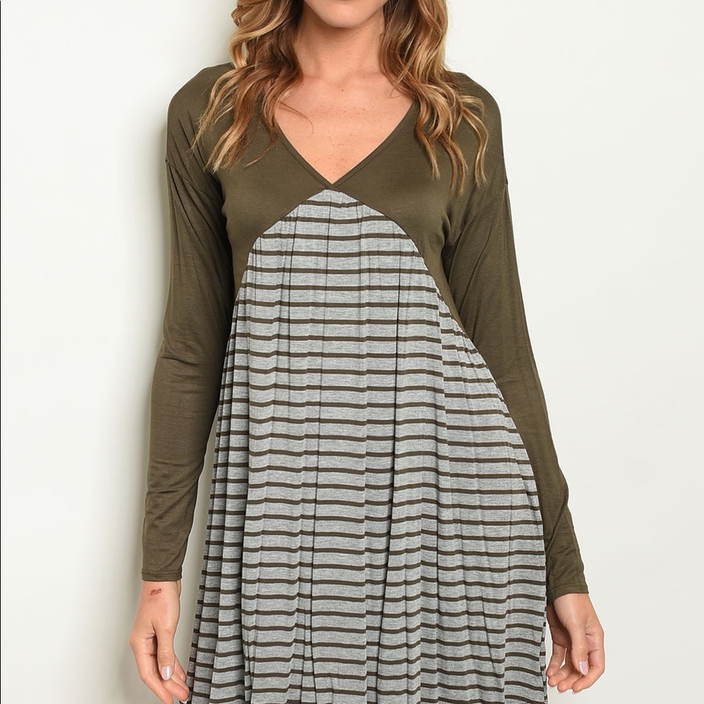 Olive and Grey Striped Dress